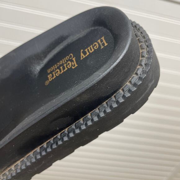 NWT Henry Ferrera Large Buckle Tan & Black Slides - Picture 7 of 12